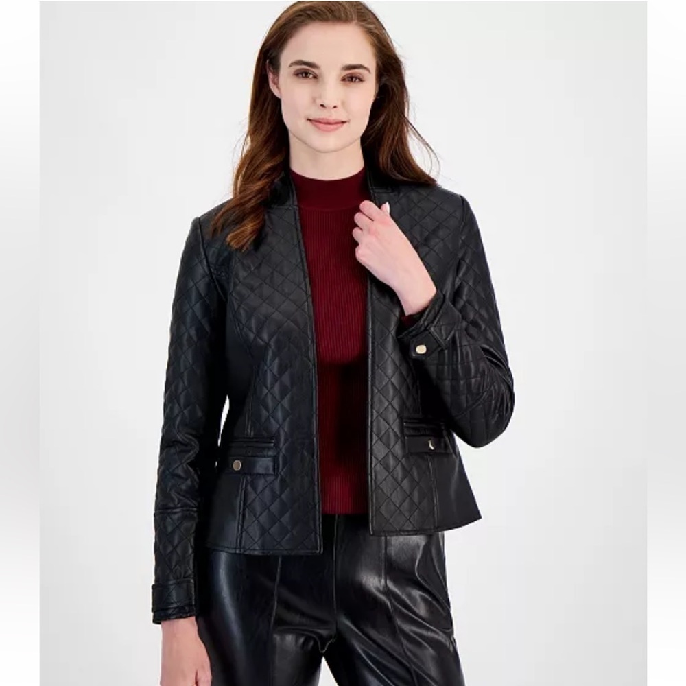 T Tahari
Women’s Quilted Faux-Leather Long-Sleeve Jacket